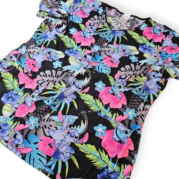 Disney Stitch Black Floral Scrub Top Medium - Picture 5 of 6